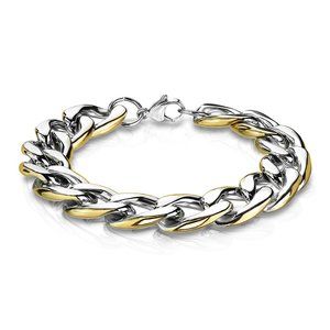 Stainless Steel Chain Bracelet with Gold Edge and Lobster Clasp